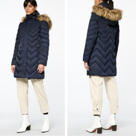 MARC NEW YORK Roxbury Matte Satin Puffer Coat Navy XS NWT - Picture 2 of 15